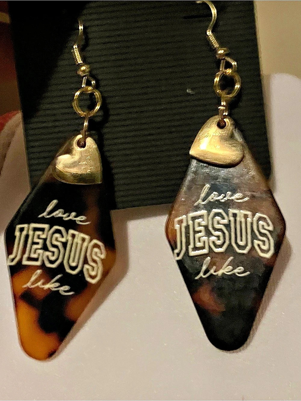 Jesus Painted Dangle Earrings Black & Gold